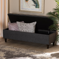 Baxton Studio BBT3162-Dark Grey-Otto Brette Mid-Century Modern Charcoal Fabric Upholstered Dark Brown Finished Wood Storage Bench Ottoman